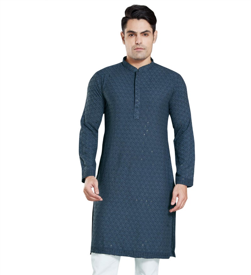 DIVISIVE Men's Sequince Embroidered Cotton Blend Only Slim Fit Kurta (DKRT13_XXXL_Dark Grey) - Image 1