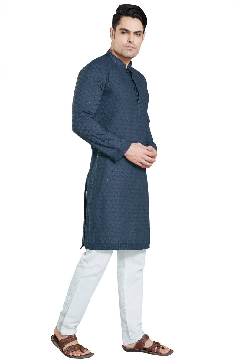 DIVISIVE Men's Sequince Embroidered Cotton Blend Only Slim Fit Kurta (DKRT13_XXXL_Dark Grey) - Image 3
