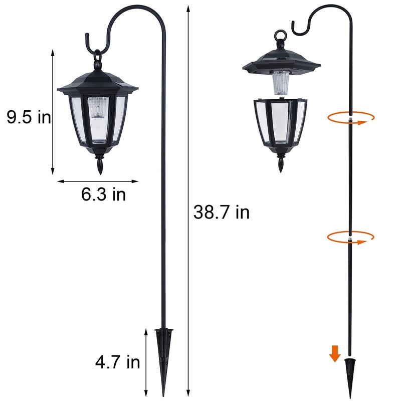 Dynaming 2 Pack Solar Hanging Lights Outdoor, Solar Powered Garden Decorative Lanterns with 2 x 38 Inch Shepherd Hooks, Waterproof Landscape Lighting for Lawn Patio Yard Pathway Driveway, Warm White - Image 3