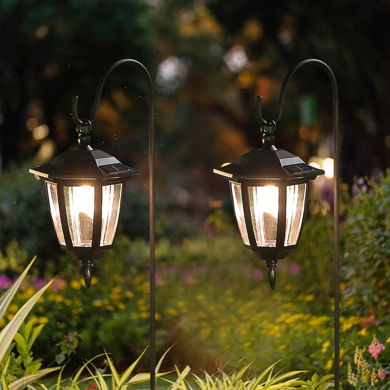 Dynaming 2 Pack Solar Hanging Lights Outdoor, Solar Powered Garden Decorative Lanterns with 2 x 38 Inch Shepherd Hooks, Waterproof Landscape Lighting for Lawn Patio Yard Pathway Driveway, Warm White - Image 4