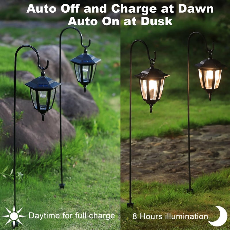 Dynaming 2 Pack Solar Hanging Lights Outdoor, Solar Powered Garden Decorative Lanterns with 2 x 38 Inch Shepherd Hooks, Waterproof Landscape Lighting for Lawn Patio Yard Pathway Driveway, Warm White - Image 2
