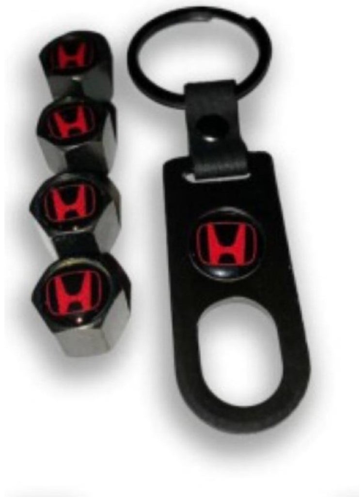 EC Shop Şenyıldız Aksesuar Honda Logo Civic FC5 Crv 4 Piece Metal Valve Cover and Keychain Set 