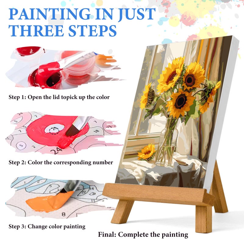 PRASIO Paint by Numbers Kit for Adults Flowers Sunflower Easy Adult Paint by Number Kits DIY Acrylic Watercolor Oil Paint by Number for Adults Beginner for Home Decor Gift 16x20 Inch - Image 4