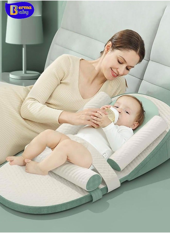 Berma Baby Baby Lounger, Infant Travel Bed, Baby Sleeping Nest, Baby Nursing Crib Wedge Sleep Pillow,Anti Reflux Pillow, 0-30° Height Adjustable Relieves Vomiting Milk, Intestinal Colic, Side Rails (Green)  - Image 1