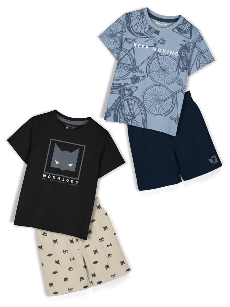 HELLCAT Boys Dress Clothing Set Combo with Tshirts & Shorts - Pack 2 Black/Bluish Grey 3-4 Years - Image 1