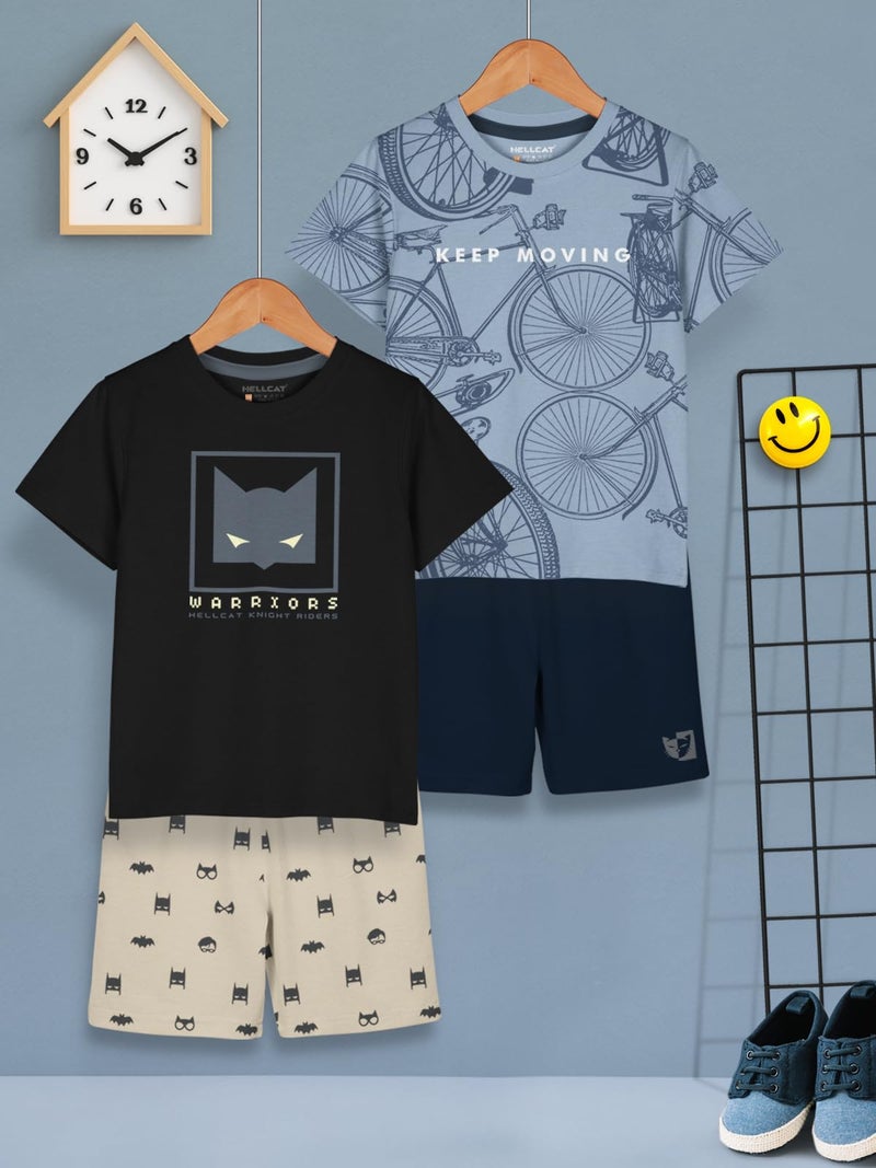 HELLCAT Boys Dress Clothing Set Combo with Tshirts & Shorts - Pack 2 Black/Bluish Grey 3-4 Years - Image 2