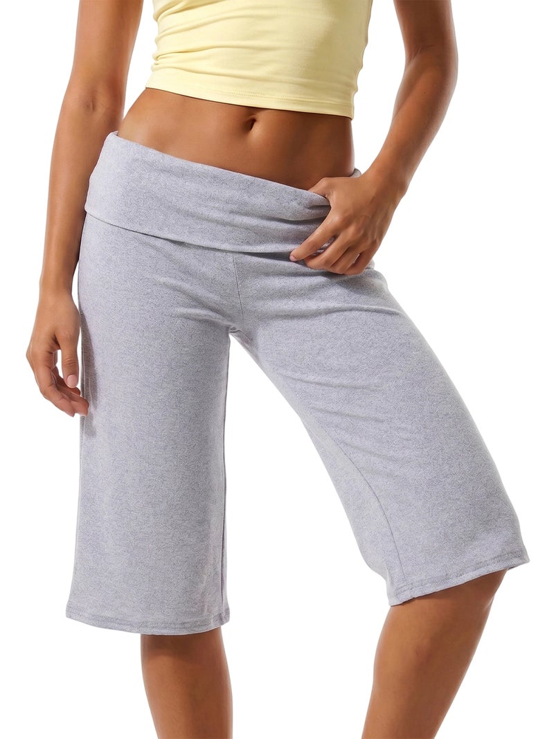 Women Fold Over Capris Low Rise Straight Cropped Pants Casual Long Shorts - Image 4