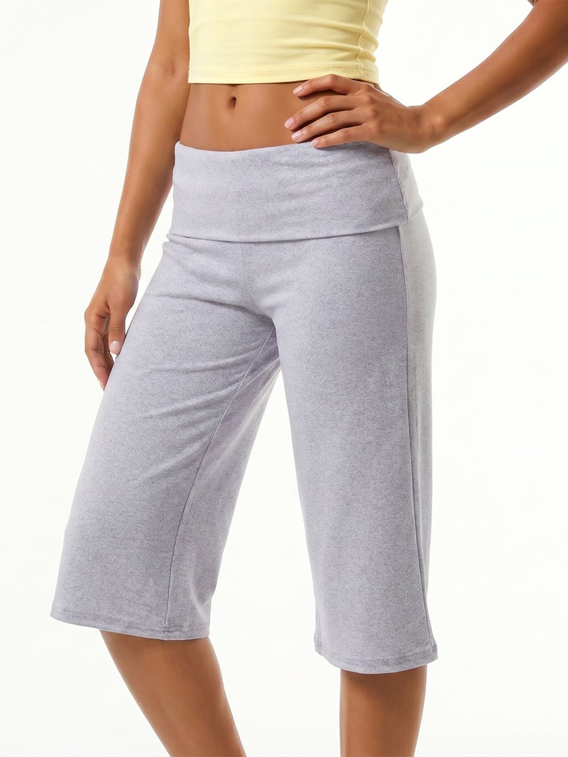 Women Fold Over Capris Low Rise Straight Cropped Pants Casual Long Shorts - Image 5