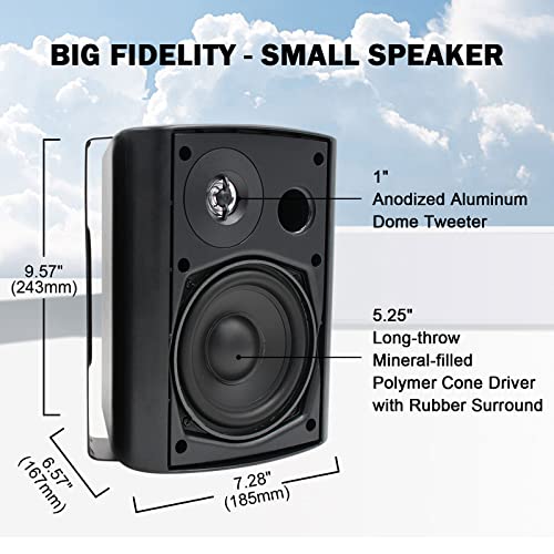Herdio 5.25 Inch 600W Outdoor Bluetooth Speakers Waterproof Wired Wall Mount Weatherproof Loudspeaker System for Indoor- Outdoor Garden Poolside Patio Garage Home(4 Speakers,Black) - Image 2