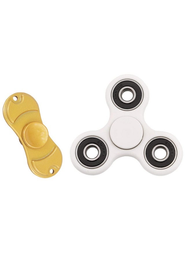 Premsons Premsons® Hand Spinner Desk Toy - High Speed Smooth Finger Spin Sensory Fidget Stress Relief Game Play for Kids & Adults - Birthday Party Gift - Combo - White + Metal Gold Dual - Image 1