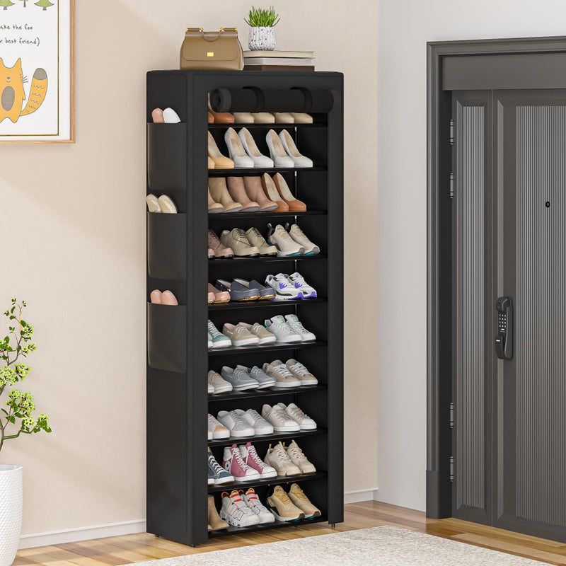 OYREL Large Shoe Rack, Black, 6 Side Pockets, 23.6" Wide x 11.4" Deep x 68.9" Tall, 36-41 Pairs of Shoes - Image 2