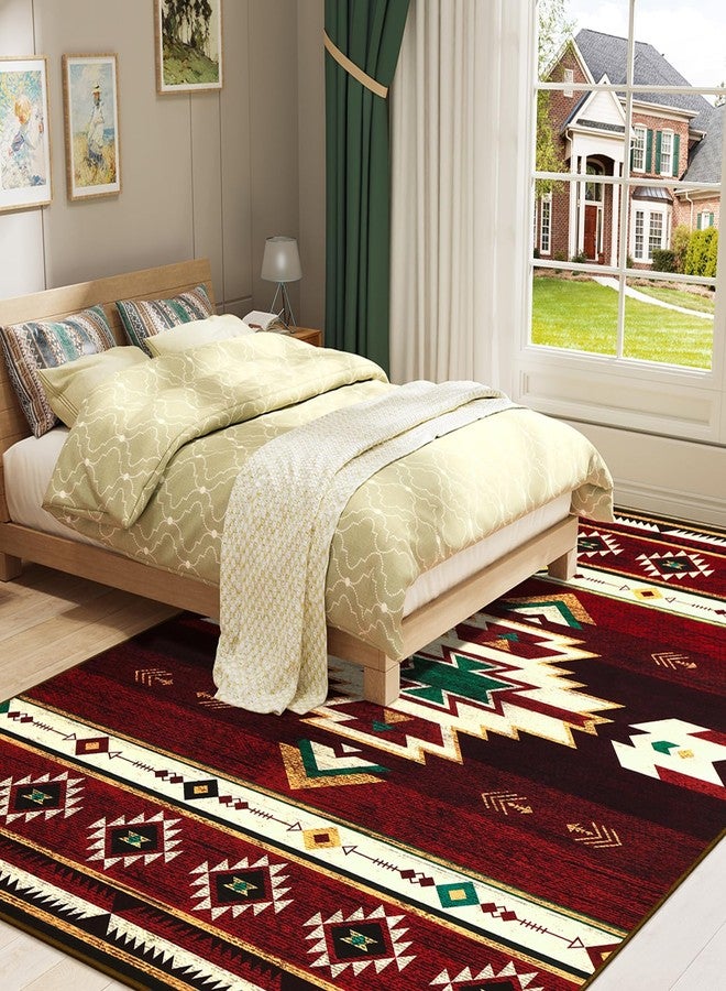 B BENRON Western Rugs for Living Room, Non Slip Rustic Rug for Bedroom Dining Table Kitchen, Washable Aesthetic Area Rugs for Home Decor, 5ft x 7ft, Red - Image 3