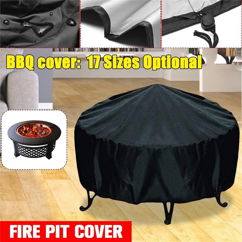 Fire Table Cover 2pcs Waterproof Patio Fire Pit Cover Black UV Protector Grill BBQ Shelter Outdoor Garden Yard Round Canopy Furniture Covers For Outdoor Patio(84x50cm) - Image 2