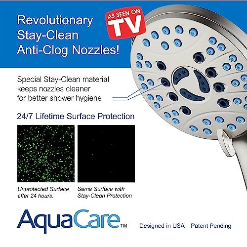 Hotel Spa AquaCare High Pressure 8-mode Handheld Shower Head - Anti-clog Nozzles, Built-in Power Wash to Clean Tub, Tile & Pets, Extra Long 6 ft. Hose, Wall & Overhead Brackets - 1.8 GPM - Image 3
