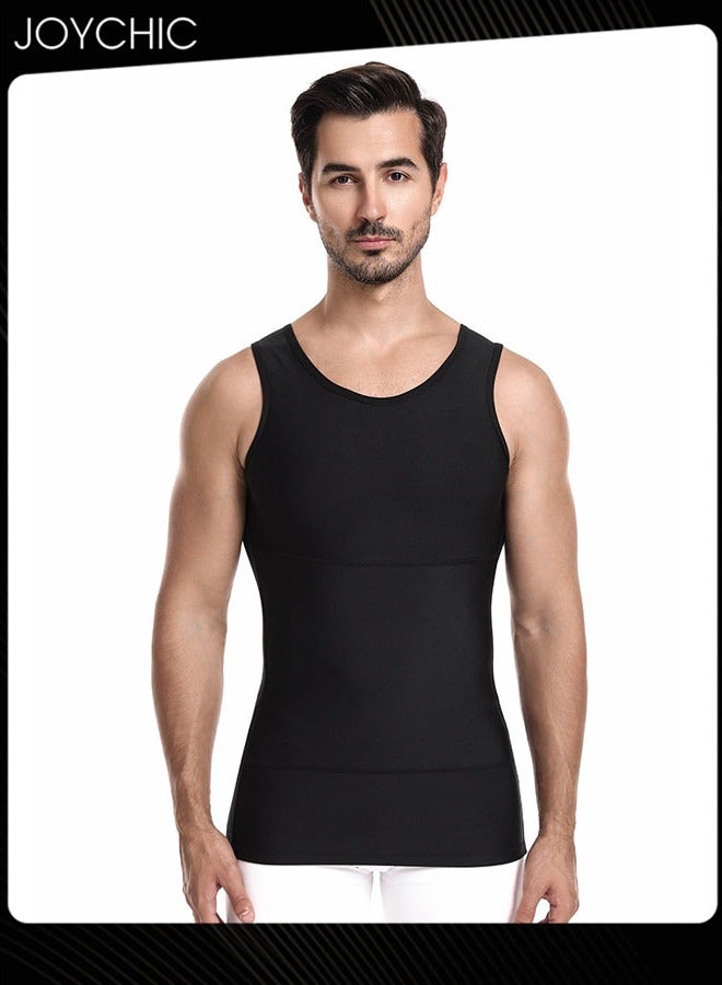 Joychic Men Spring and Summer Tight Fitting Belly Chest Slimming Vest Quick-drying High-elastic Tights  Body Shaper for Sports Fitness Basketball Running Training Black - Image 1