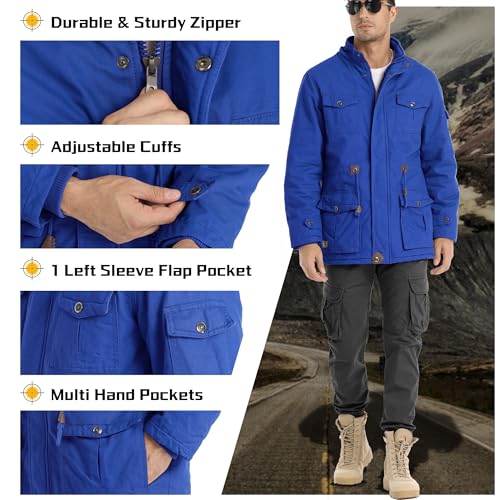 CHEXPEL Winter Jacket with Hood for Men Heavy Fleece Lining Cotton Outwear Cycling Jackets with Multi-Pockets Royal Blue S - Image 5