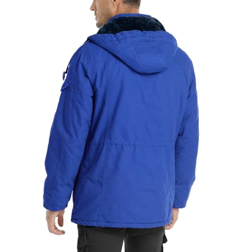 CHEXPEL Winter Jacket with Hood for Men Heavy Fleece Lining Cotton Outwear Cycling Jackets with Multi-Pockets Royal Blue S - Image 2