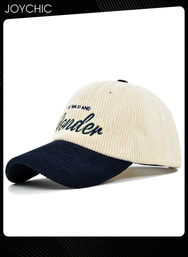 Joychic Women Men Autumn Winter Warm Baseball Cap Letter Embroidered Splicing Peaked cap Korean Version Versatile Casual Adjustable Hat Navy+Beige - Image 3