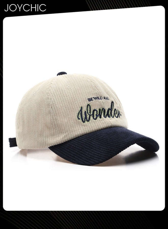 Joychic Women Men Autumn Winter Warm Baseball Cap Letter Embroidered Splicing Peaked cap Korean Version Versatile Casual Adjustable Hat Navy+Beige - Image 4