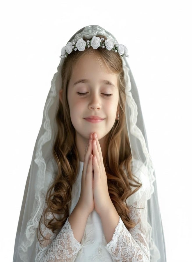 Devino Ora attractive foam Flower Headband Hair Wreath Floral Crown for First Holy Communion Confirmation for Christian rituals for boys girls Women Rose Floral Crown Hair Wreath Leave Flower Silk Headband with Adjustable Ribbon (free size) - Image 2