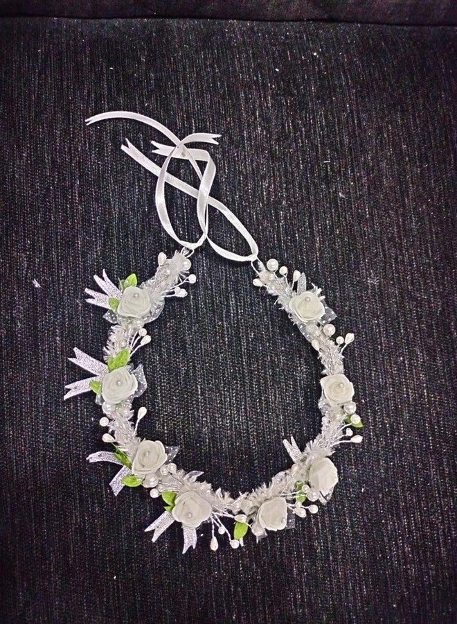 Devino Ora attractive foam Flower Headband Hair Wreath Floral Crown for First Holy Communion Confirmation for Christian rituals for boys girls Women Rose Floral Crown Hair Wreath Leave Flower Silk Headband with Adjustable Ribbon (free size) - Image 4