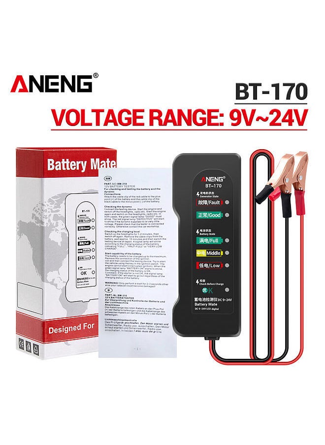 ANENG - BT170 Portable 12V Car Battery Tester DC 9-24V Battery Testing Tool with LED Indicator Fault Analyzer Overload Test for Automobile Motorcycle - Image 1