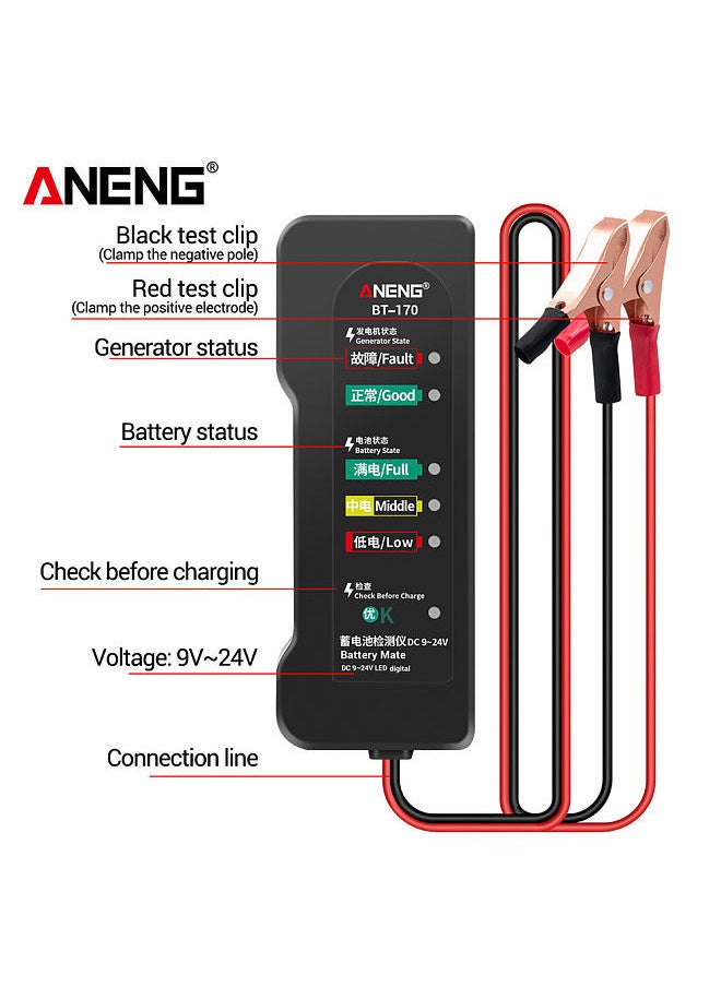 ANENG - BT170 Portable 12V Car Battery Tester DC 9-24V Battery Testing Tool with LED Indicator Fault Analyzer Overload Test for Automobile Motorcycle - Image 1