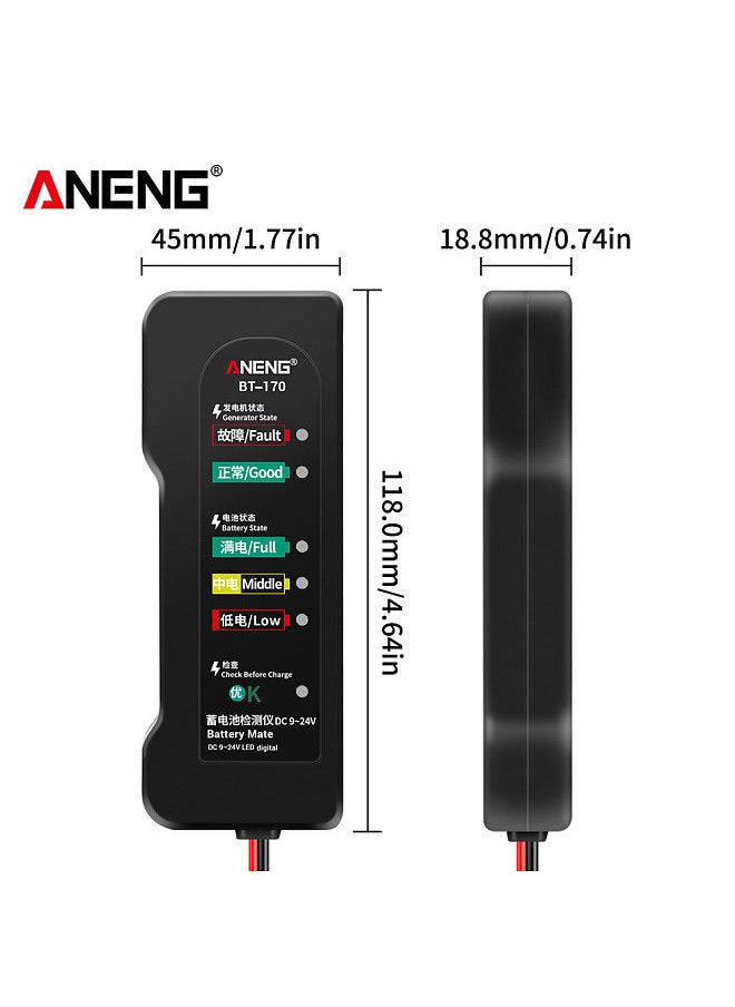 ANENG - BT170 Portable 12V Car Battery Tester DC 9-24V Battery Testing Tool with LED Indicator Fault Analyzer Overload Test for Automobile Motorcycle - Image 1