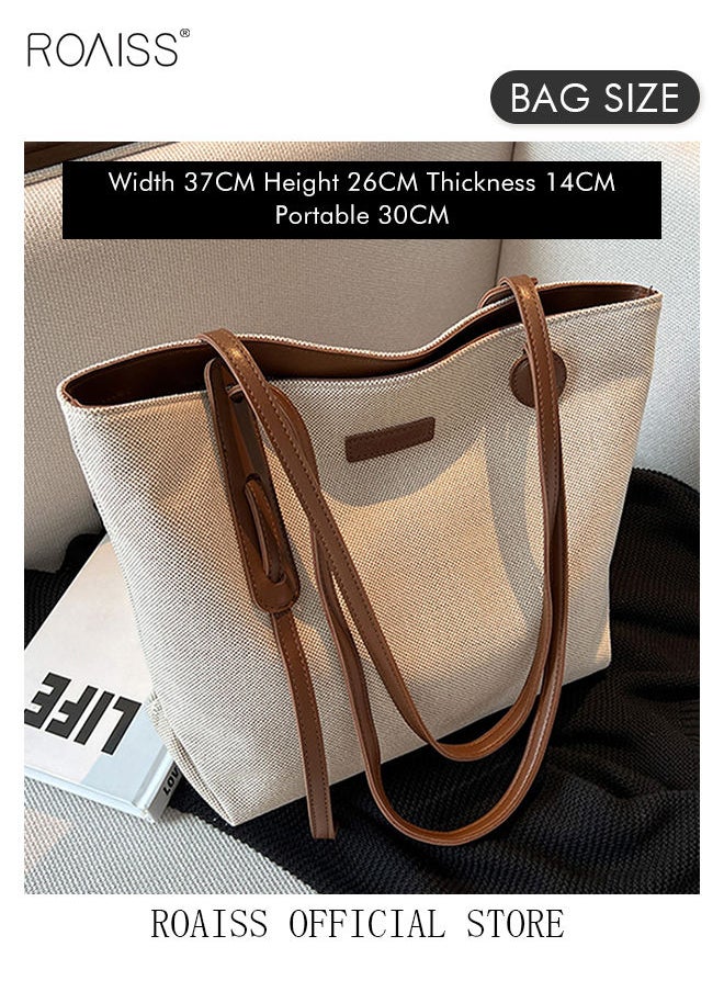 roaiss - Women's Large-Capacity Bag All-Match Canvas Bag Commuter Shoulder Bag Student Tote Bag - Image 1