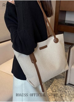 roaiss Women's Large-Capacity Bag All-Match Canvas Bag Commuter Shoulder Bag Student Tote Bag  - Image 3