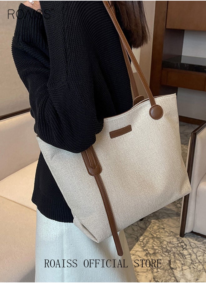 roaiss - Women's Large-Capacity Bag All-Match Canvas Bag Commuter Shoulder Bag Student Tote Bag - Image 1