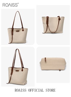 roaiss Women's Large-Capacity Bag All-Match Canvas Bag Commuter Shoulder Bag Student Tote Bag  - Image 4