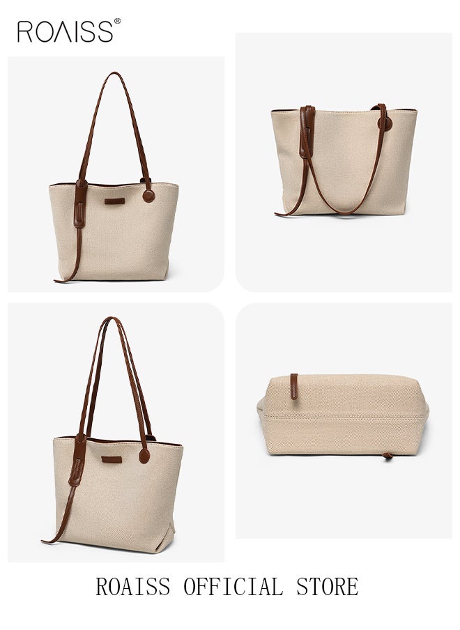 roaiss - Women's Large-Capacity Bag All-Match Canvas Bag Commuter Shoulder Bag Student Tote Bag - Image 1