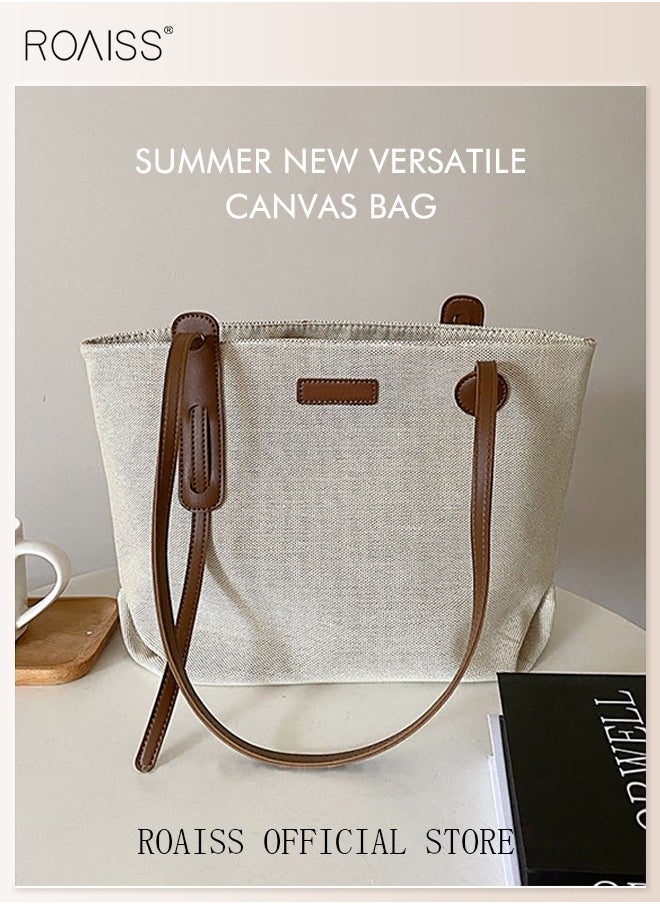roaiss - Women's Large-Capacity Bag All-Match Canvas Bag Commuter Shoulder Bag Student Tote Bag - Image 1