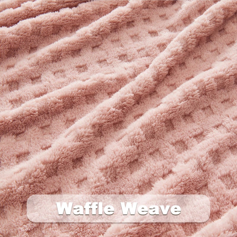 نيو كوزبلاي Newcosplay Super Super Soft Queen بطانية Pink Phink Flannel Fleece 3D Waffle بطانية سرير خفيفة الوزن طوال الموسم (Queen الوردي (90 "" x90 ")) - Image 5