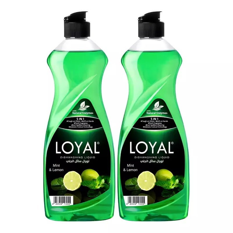 Loyal 5 In 1 Mint And Lemon Fragranced Dishwashing Liquid With Natural Enzymes- 2X700ml