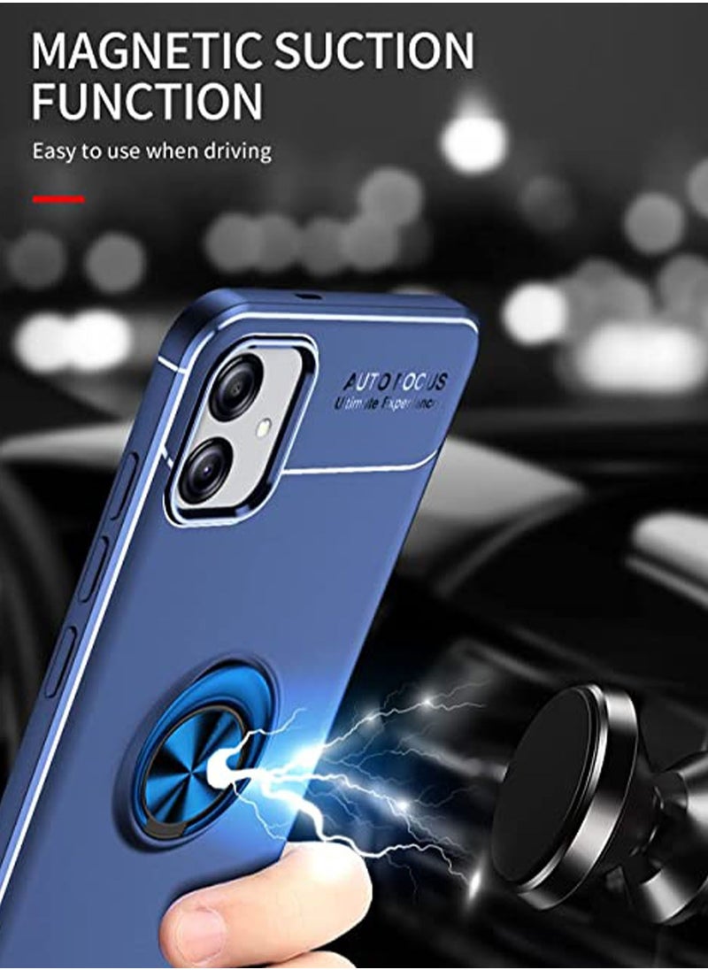 Samsung Galaxy A04e/A04 Mobile Case Cover with Protector Back and Cell Accessories Kickstand Stand Magnetic Car Ring Holder Protective Soft TPU Silicone Protection Blue
