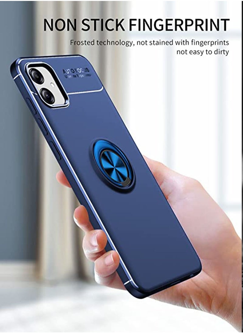 Samsung Galaxy A04e/A04 Mobile Case Cover with Protector Back and Cell Accessories Kickstand Stand Magnetic Car Ring Holder Protective Soft TPU Silicone Protection Blue