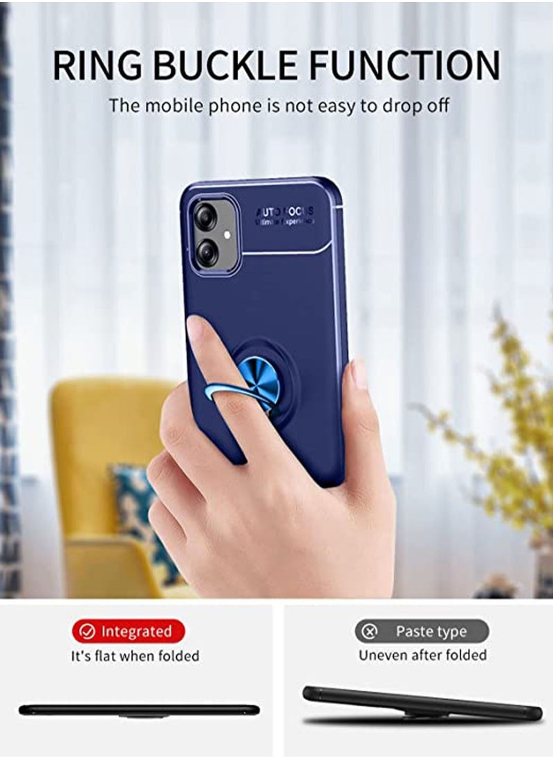 Samsung Galaxy A04e/A04 Mobile Case Cover with Protector Back and Cell Accessories Kickstand Stand Magnetic Car Ring Holder Protective Soft TPU Silicone Protection Blue