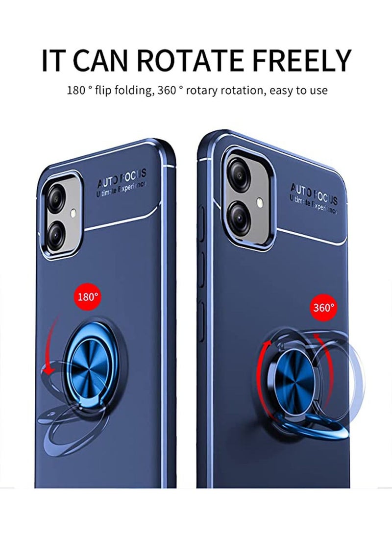 Samsung Galaxy A04e/A04 Mobile Case Cover with Protector Back and Cell Accessories Kickstand Stand Magnetic Car Ring Holder Protective Soft TPU Silicone Protection Blue