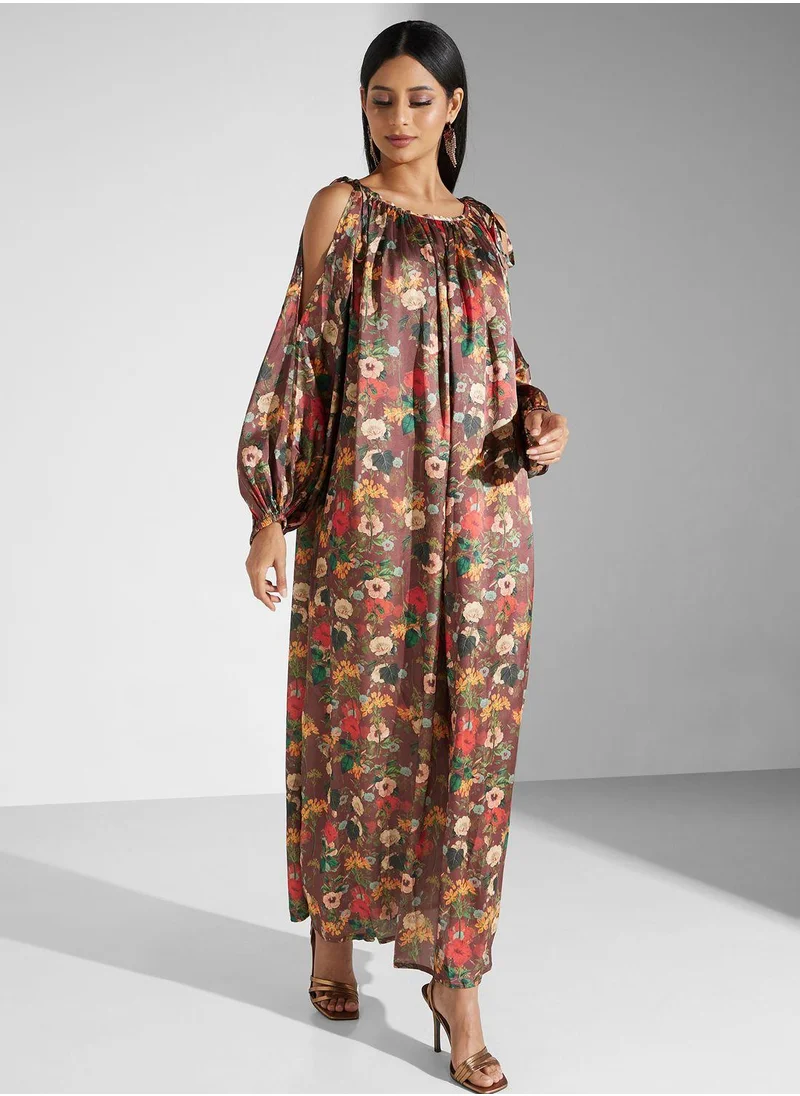 سنوار Balloon Sleeve Floral Print Dress