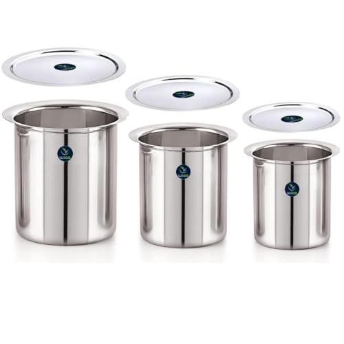 WIAA Stainless Steel Deep Gunj For Boiling Milk & Water | Set of 3 Flat Bottom Milk Pot Boilers | 1L, 1.3L, 1.7L | Long Tapeli Milk Pot Vessel With Lid 1.7 Liter - Image 1