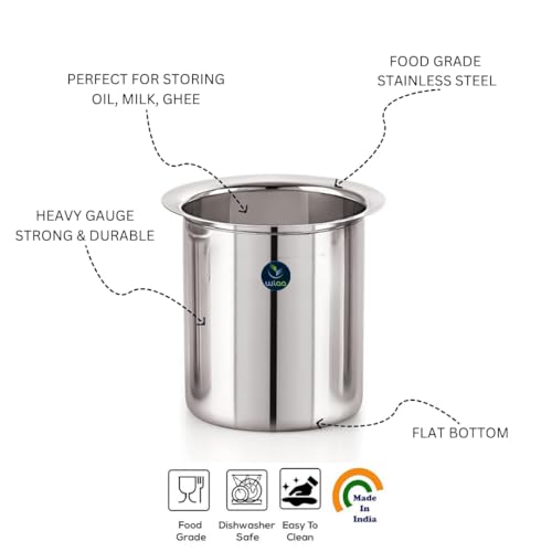 WIAA Stainless Steel Deep Gunj For Boiling Milk & Water | Set of 3 Flat Bottom Milk Pot Boilers | 1L, 1.3L, 1.7L | Long Tapeli Milk Pot Vessel With Lid 1.7 Liter - Image 4