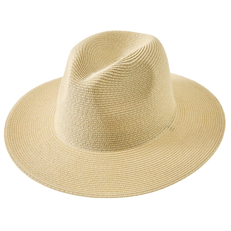 Lanzom Women Wide Brim Straw Panama Roll up Hat Fedora Beach Sun Hat UPF50+(Khaki Without Band,One Size-Medium) - Image 2