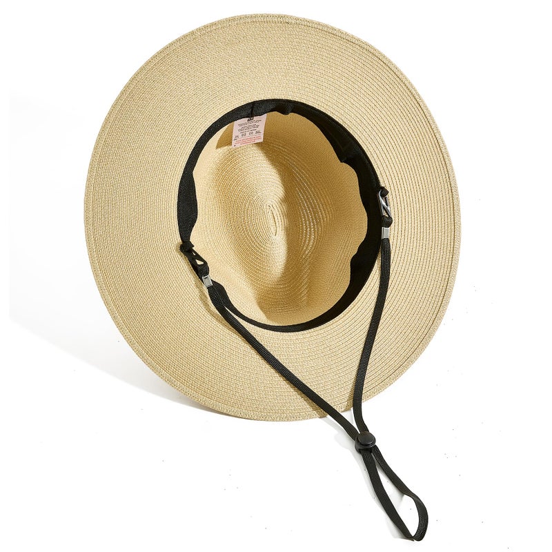 Lanzom Women Wide Brim Straw Panama Roll up Hat Fedora Beach Sun Hat UPF50+(Khaki Without Band,One Size-Medium) - Image 3