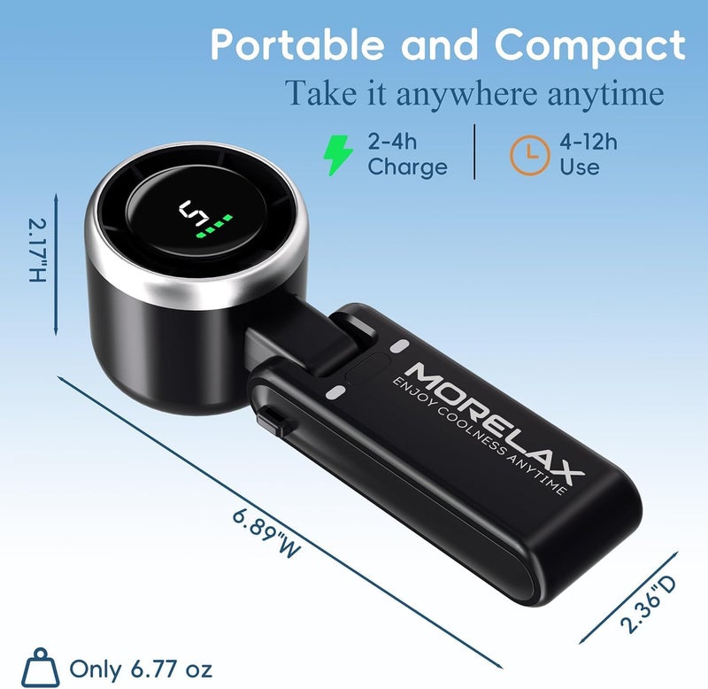 Morelax Personal Handheld Fan,High-Speed Turbo Fans,5-Speed with LED Display,Powerful Motor,4000mAh,USB Rechargeable Portable Cooling Fan for Outdoor Activities,Travel,Working,Black - Image 4