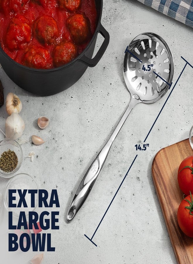Zulay Kitchen Skimmer Spoon - Stainless Steel Slotted Spoon With Extra Large Bowl, Built-In Hang Hole & Comfortable Grip Handle - Durable Food Grade Strainer Spoon For Draining & Frying (14.5 inch) - Image 4