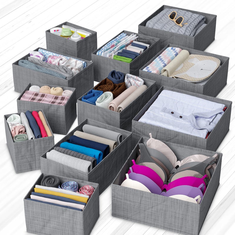NEATERIZE Drawer Organizer Clothes Set Of 12 Grey - Dresser Organizer For Nursery  Bedroom  Closet - The Perfect Baby Clothes Organizer And Storage & General Nursery Organization Or Dresser Drawer Organizers - Image 4