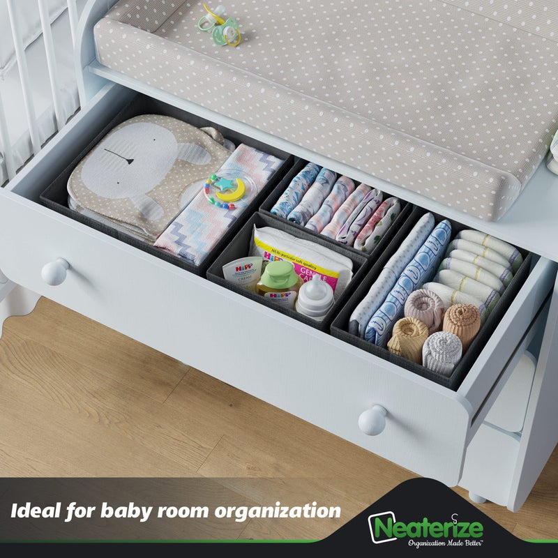 NEATERIZE Drawer Organizer Clothes Set Of 12 Grey - Dresser Organizer For Nursery  Bedroom  Closet - The Perfect Baby Clothes Organizer And Storage & General Nursery Organization Or Dresser Drawer Organizers - Image 5