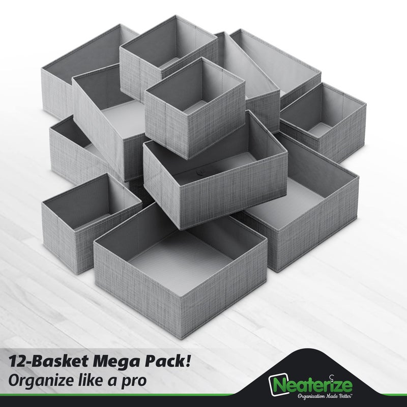 NEATERIZE Drawer Organizer Clothes Set Of 12 Grey - Dresser Organizer For Nursery  Bedroom  Closet - The Perfect Baby Clothes Organizer And Storage & General Nursery Organization Or Dresser Drawer Organizers - Image 3